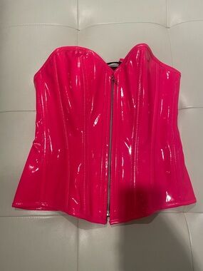 Hot Pink Patent Corset Top with Front Zip